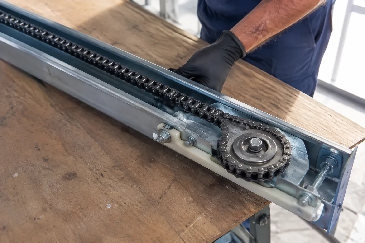 Illustrative garage doors scene; not an actual job — Chain-Drive Opener Repair, Essa