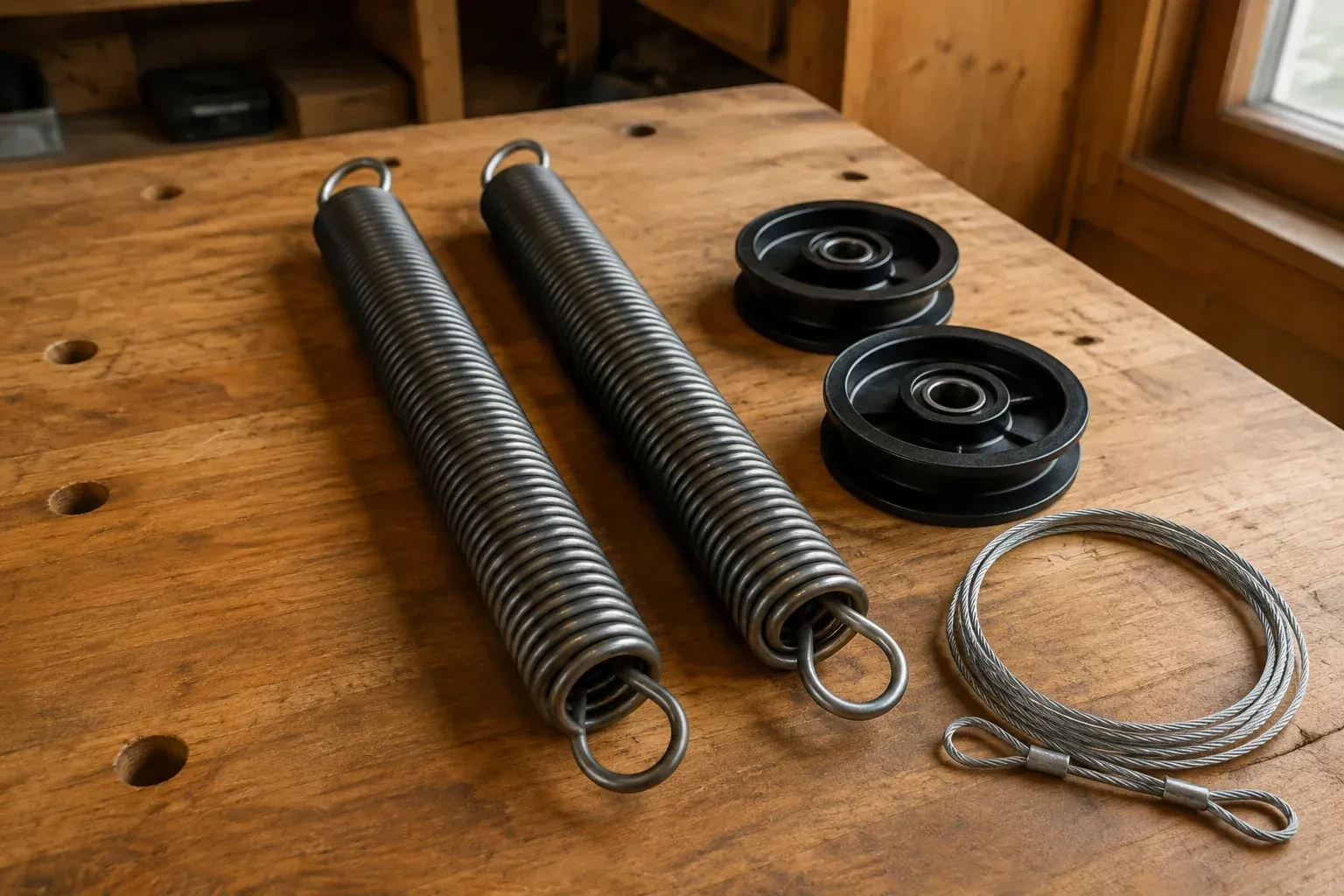 Illustrative garage doors scene; not an actual job — Extension Spring Replacement, Essa